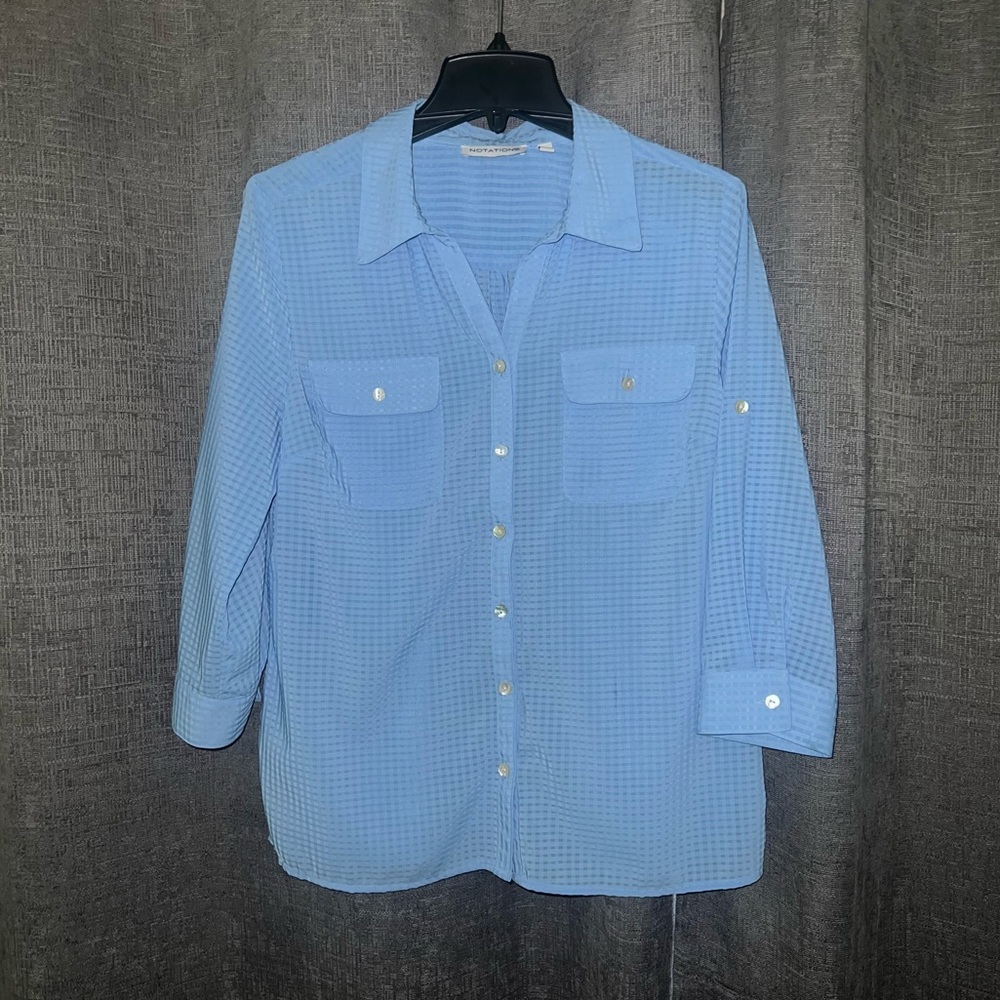 Notations convertible sleeve button down blouse - image 3